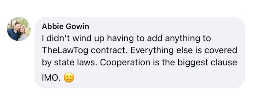 Abbie Gowin LawTog contract testimonial